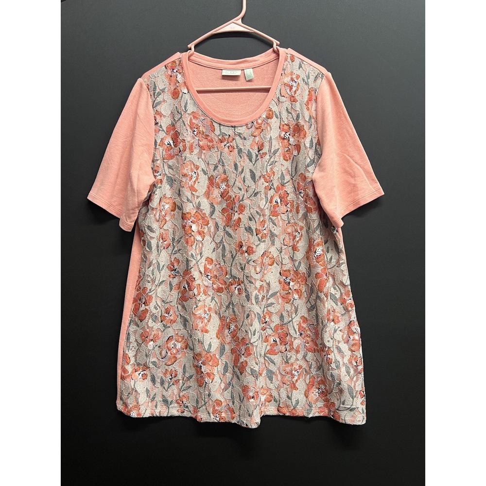 LOGO Lounge Orange lace Overlay Top Size L French Terry‎ Floral